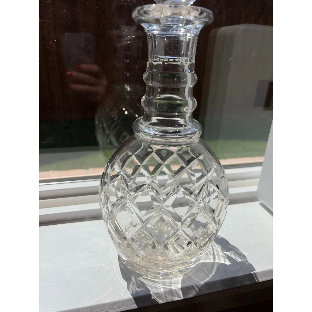 VTG Stuart Crystal Round Decanter with Stopper Diamond Cut Glass